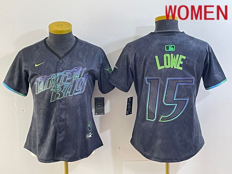 Women Tampa Bay Rays #15 Lowe Black City Edition Nike 2024 MLB Jersey style 1